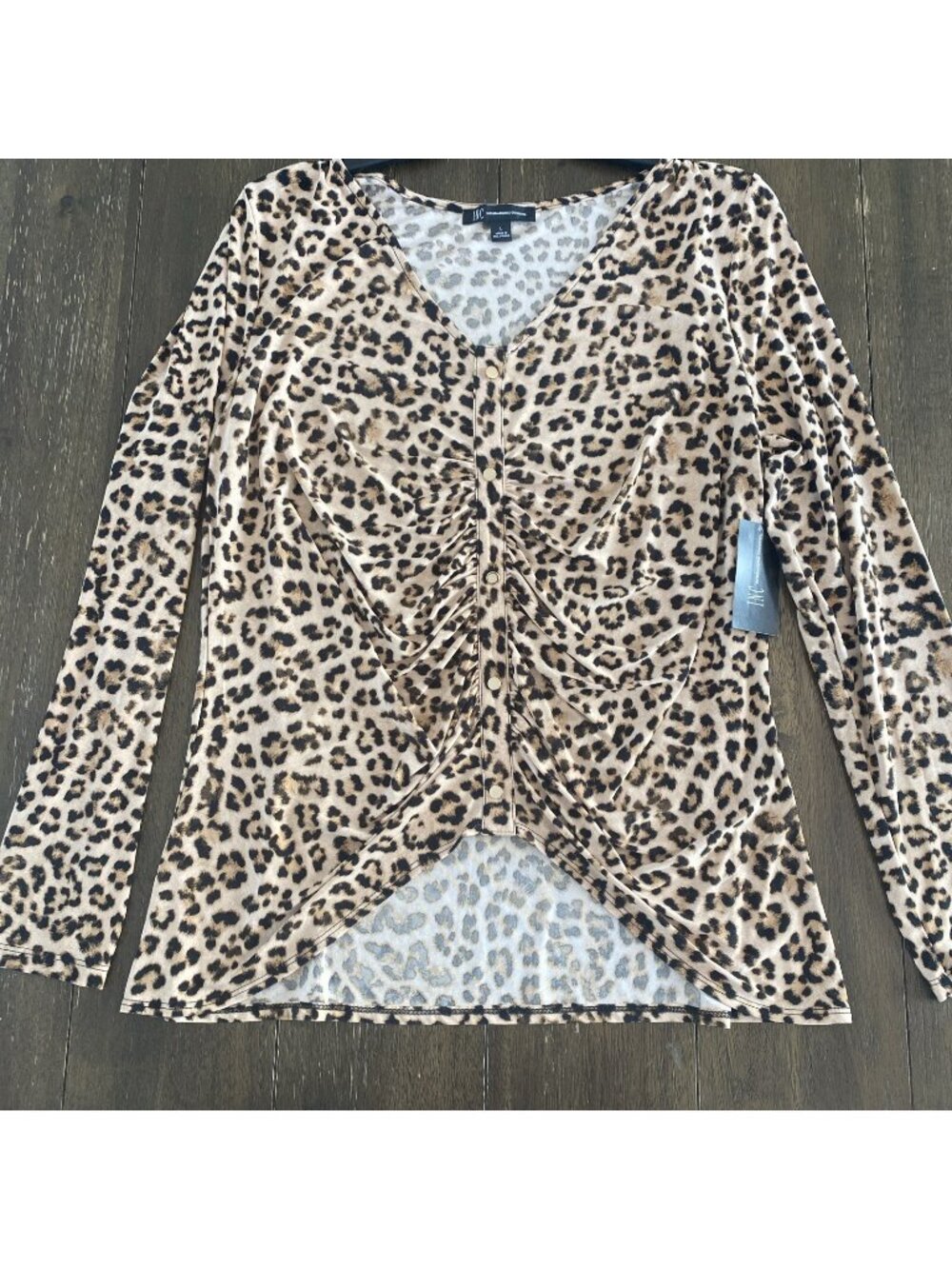 INC Blouse Womens Cheetah Animal Print Ribbed Top Party Cocktail Size L